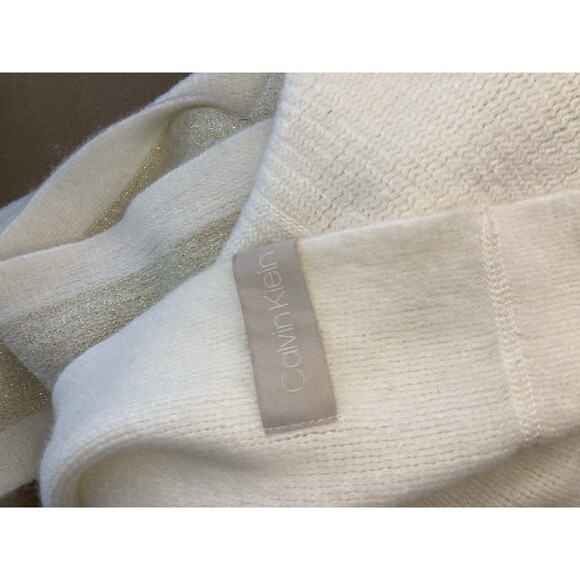 Calvin Klein Ivory With Gold Metallic Accent Knit Infinity Scarf Women's EUC - Picture 7 of 9